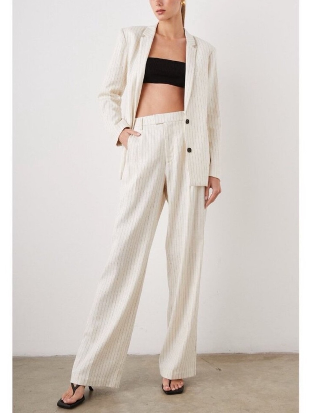 Rails Stanton Ivory Pinstripe Double Button Linen Cotton Blend Blazer Size Small - Picture 7 of 8